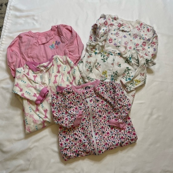 Girls Garanimals/Carters/Gerber/CutiePie size 0-3 months set of 5 footie pajamas - Picture 1 of 11